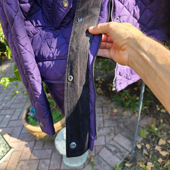 Lauren Ralph Lauren Quilted Jacket Women Sz XL Purple Black Corduroy Collar Trim - Picture 12 of 13